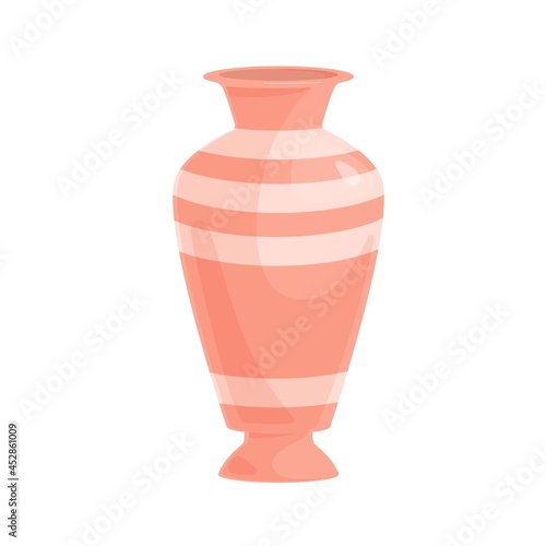 Ceramic flower vase. Empty glossy enameled porcelain vessel with stripes. Mod...