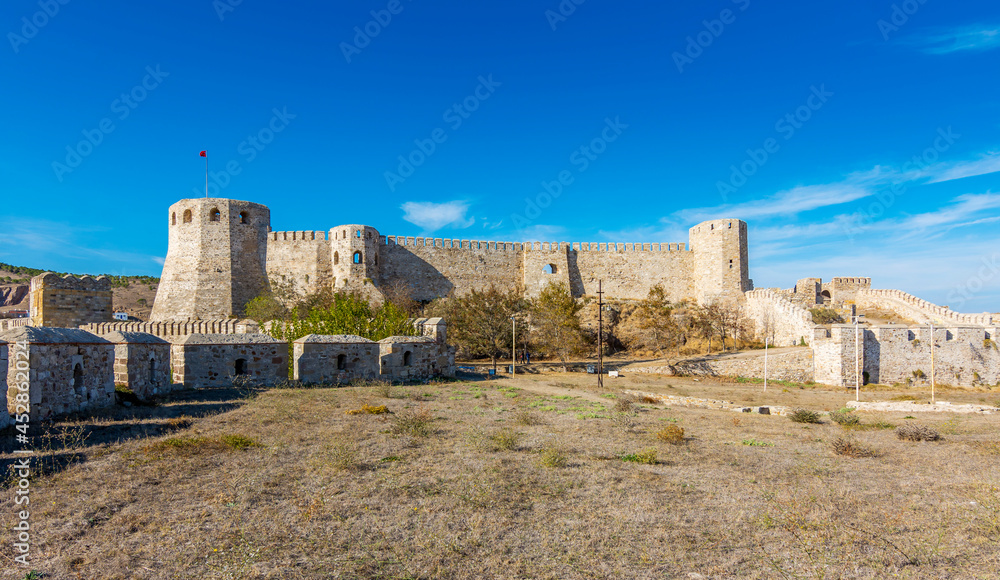 Bozcaada Castle and marina view in Turkey