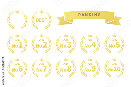 ランキング、賞、月桂冠、月桂樹のアイコンイラストセット