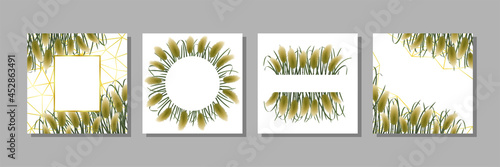 Templates set with Miscanthus for postcards and greening cards