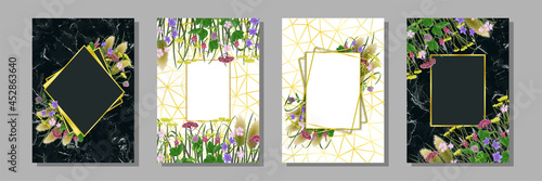 Templates set with seven herbs for postcards and greeting cards