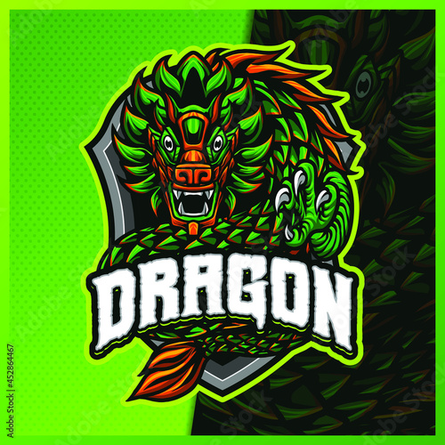 Quetzalcoatl Mayan Dragon mascot esport logo design illustrations vector template  Three head Beast logo for team game streamer youtuber banner twitch discord