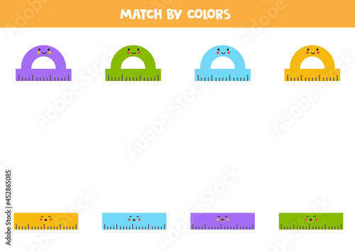 Color matching game for preschool kids. Match rulers by colors.