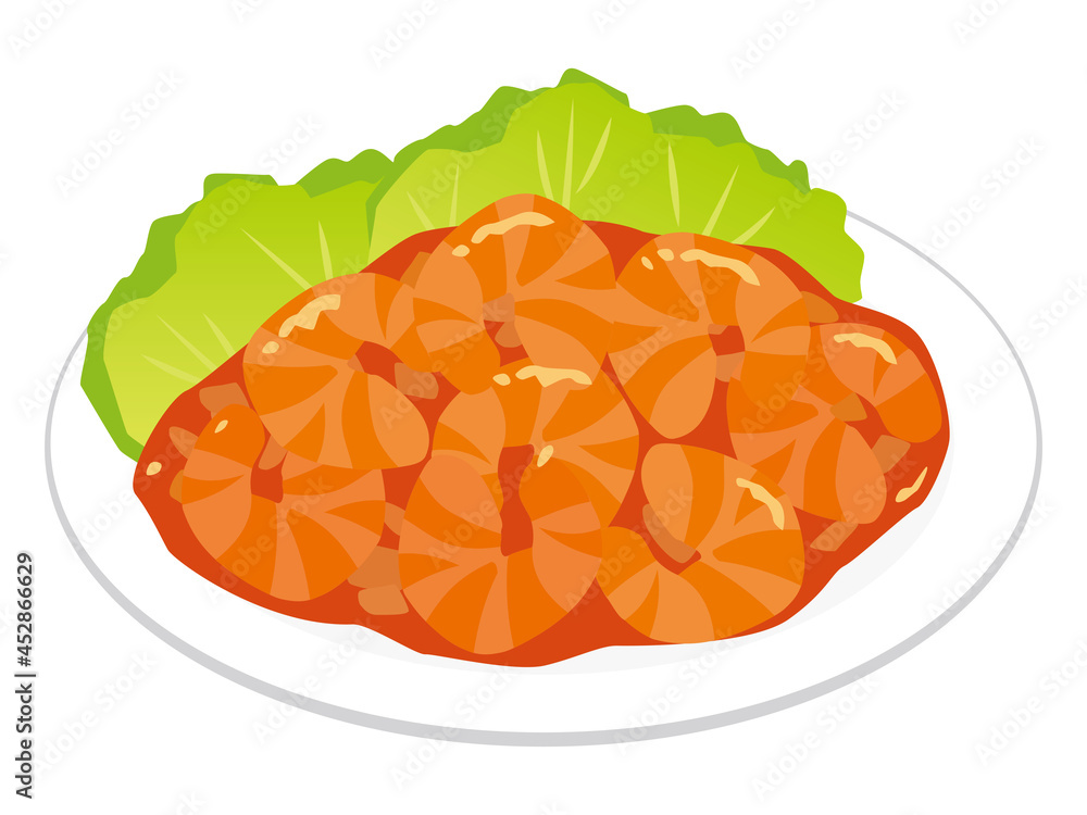 中華料理 エビチリ stir-fried shrimp in chili sauce vector illustration 中華料理 エビチリ stir-fried shrimp in chili sauce vector illustration