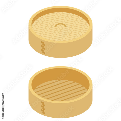 せいろ　中華料理に使う蒸し器　Bamboo steamer vector illustration