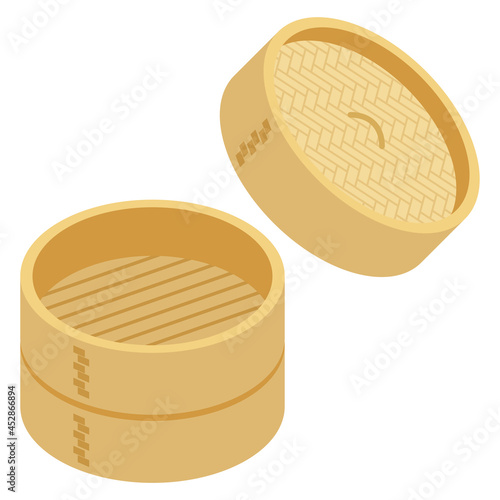 せいろ　中華料理に使う蒸し器　Bamboo steamer vector illustration