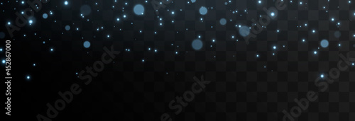 Vector blue light particles fall from the sky. Magic dust, glare, png magic glow, blue light. Stars, space, sky.