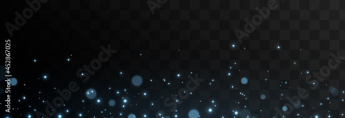Vector blue light particles. Magic dust, glare, png magic glow, blue light. Stars, space, sky.