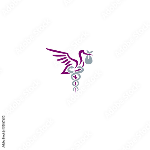 Stork with snake logo Pharmacy Symbol Medical Prescription