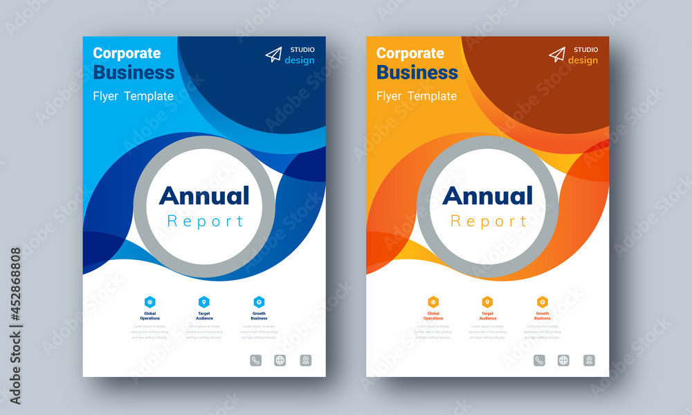 Fototapeta premium Annual Report Layout Design, Corporate Business Flyer Template Background, Portfolio, Poster, web Banner, Proposal, Multipurpose Marketing Promotion, Etc.