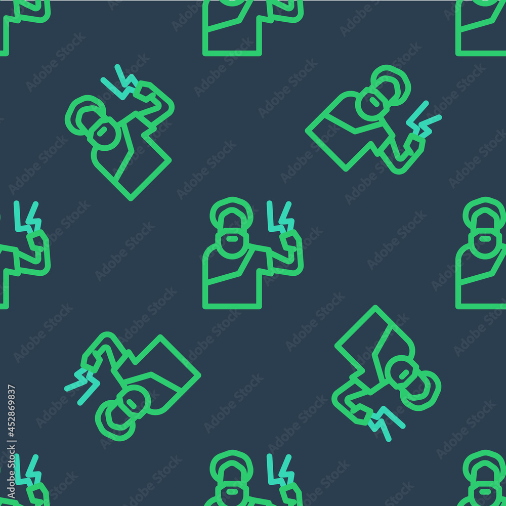 Line Zeus icon isolated seamless pattern on blue background. Greek god. God of Lightning. Vector Line Zeus icon isolated seamless pattern on blue background. Greek god. God of Lightning. Vector