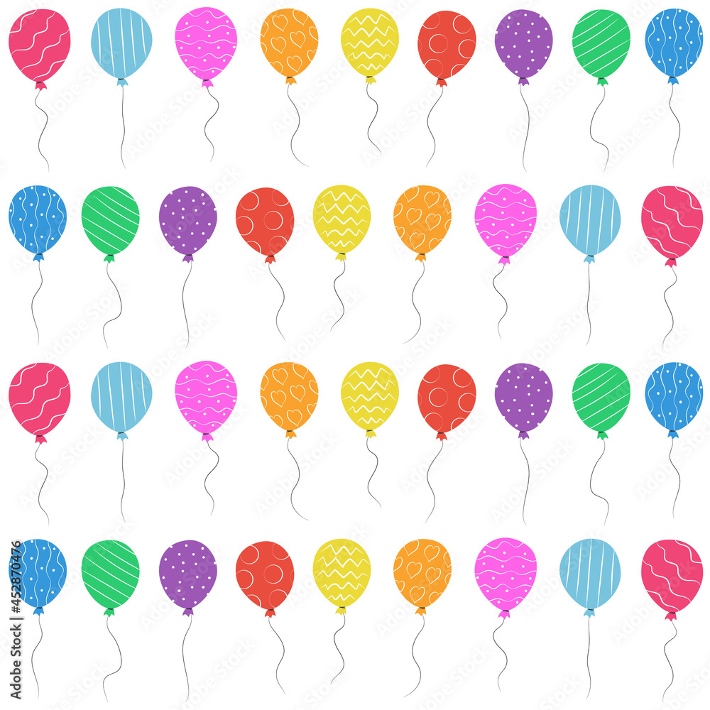 Cute seamless vector pattern with colorful balloons on a white background