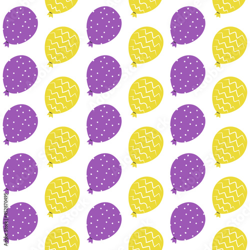 Cute seamless vector pattern with colorful balloons on a violet background