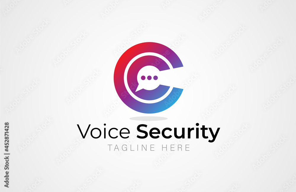 Voice Security logo. letter C with bubble voice and keyhole icon combination, flat design logo template, vector illustration