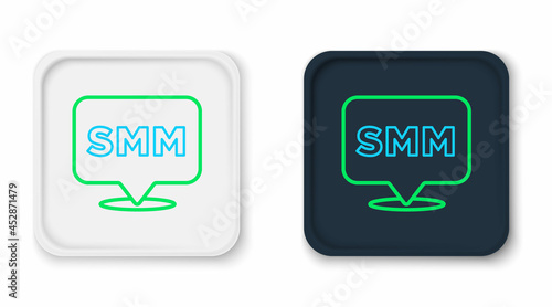Line SMM icon isolated on white background. Social media marketing, analysis, advertising strategy development. Colorful outline concept. Vector