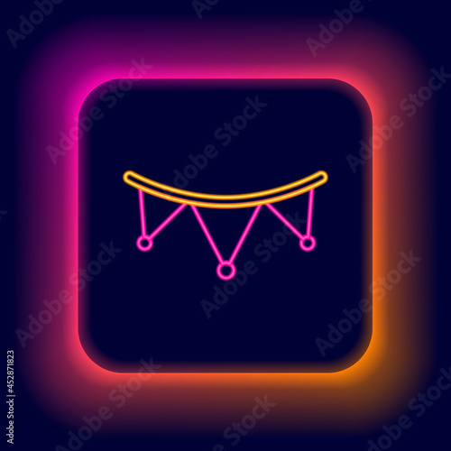 Glowing neon line Carnival garland with flags icon isolated on black background. Party pennants for birthday celebration, festival decoration. Colorful outline concept. Vector