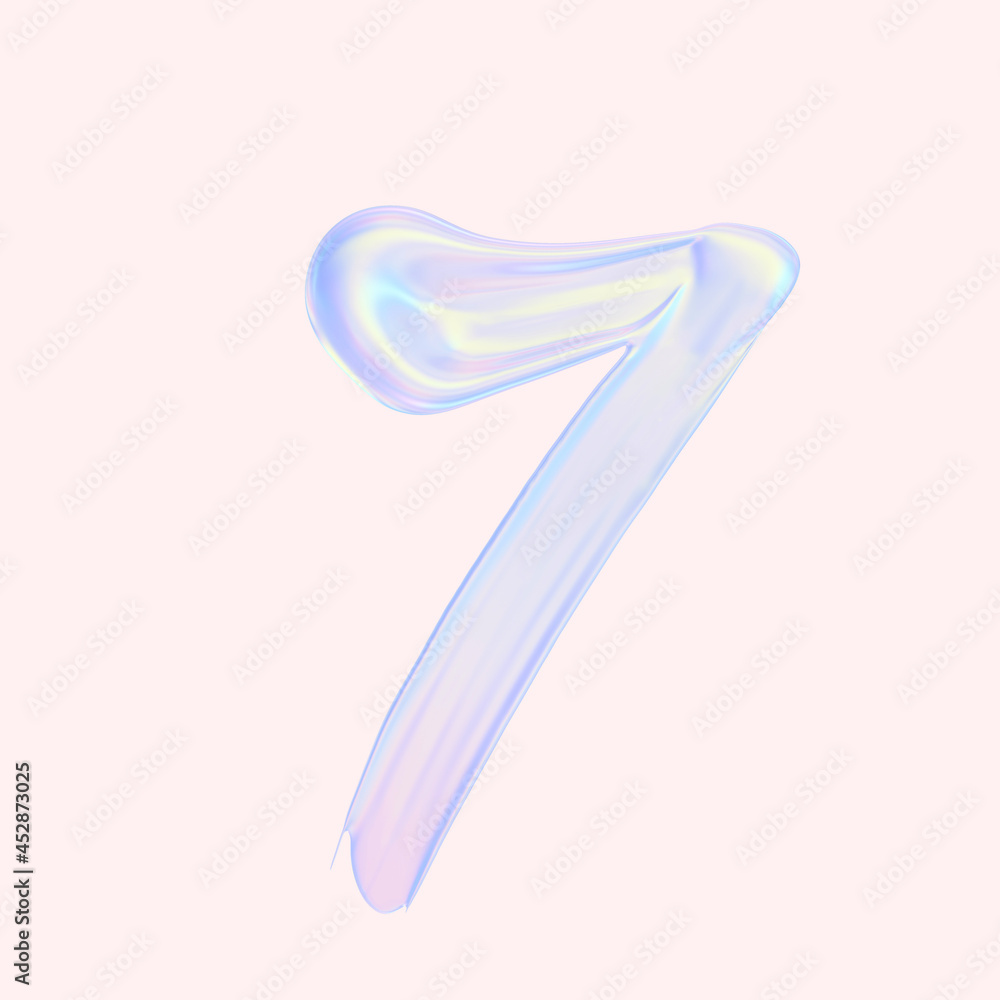Numeral 7. Holographic gradient 3d digit Seven illustration isolated
