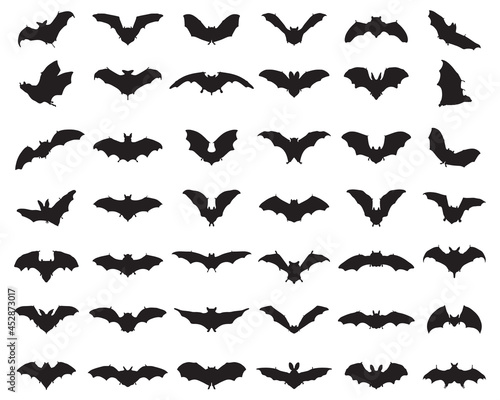 Tableau sur toile Black silhouettes of bats on a white background