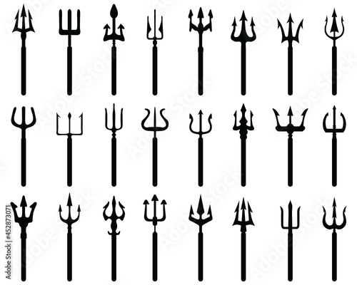 Black silhouettes of tridents on a white background