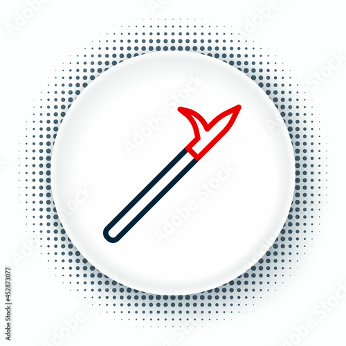 Line Metal pike pole with wooden handle icon isolated on white background. Spear, pickaxe, hook hand extinguishing instrument and tool for fireman. Colorful outline concept. Vector