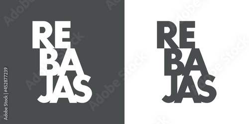 Banner con texto vertical Rebajas en español en fondo gris y fondo blanco