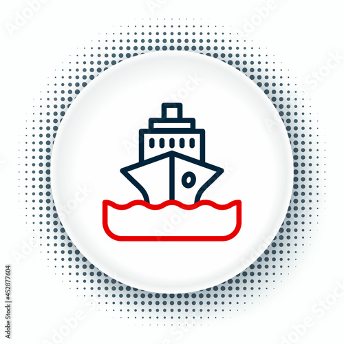 Line Cruise ship icon isolated on white background. Travel tourism nautical transport. Voyage passenger ship, cruise liner. Worldwide cruise. Colorful outline concept. Vector © Kostiantyn