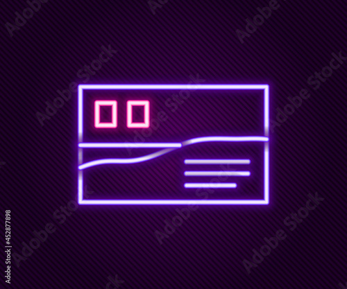 Glowing neon line Postcard travel icon isolated on black background. Colorful outline concept. Vector