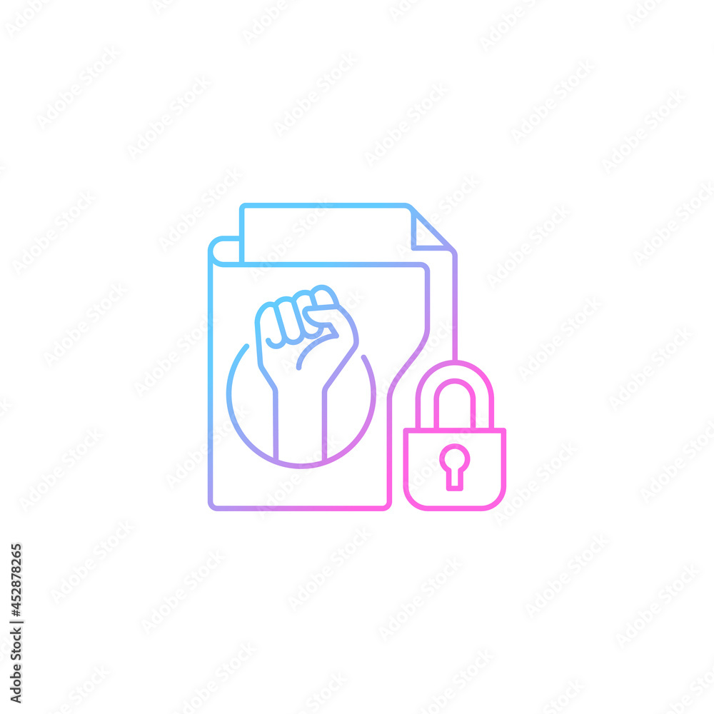 Trade union membership gradient linear vector icon. Improving employment rights. Fighting discrimination. Thin line color symbol. Modern style pictogram. Vector isolated outline drawing Trade union membership gradient linear vector icon. Improving employment rights. Fighting discrimination. Thin line color symbol. Modern style pictogram. Vector isolated outline drawing