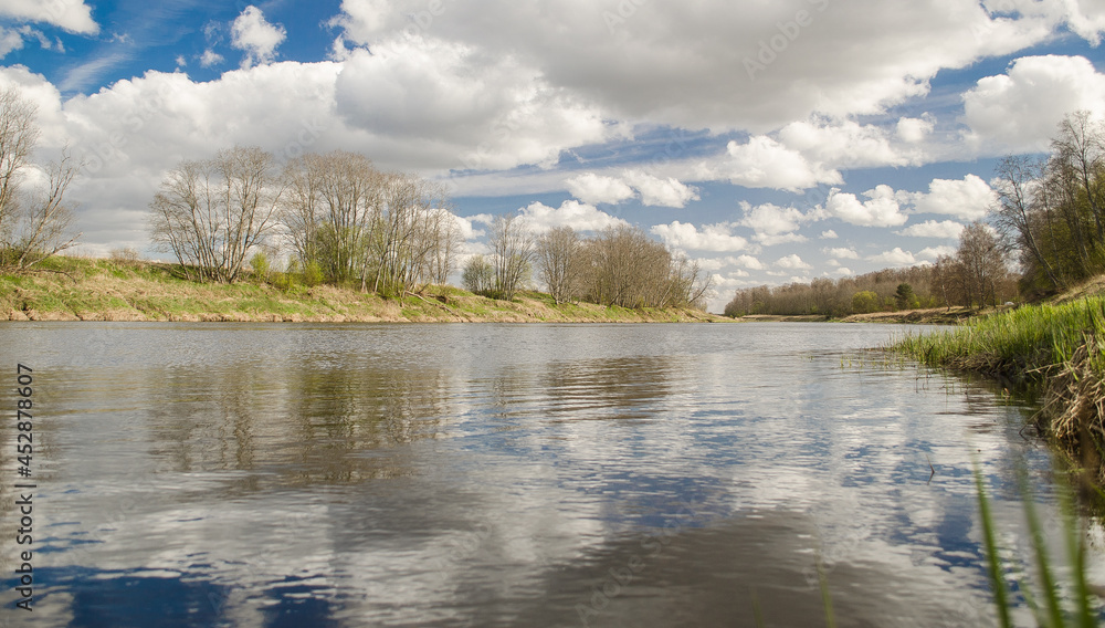 Venta river on a sunny spring day, Ranki, Latvia.