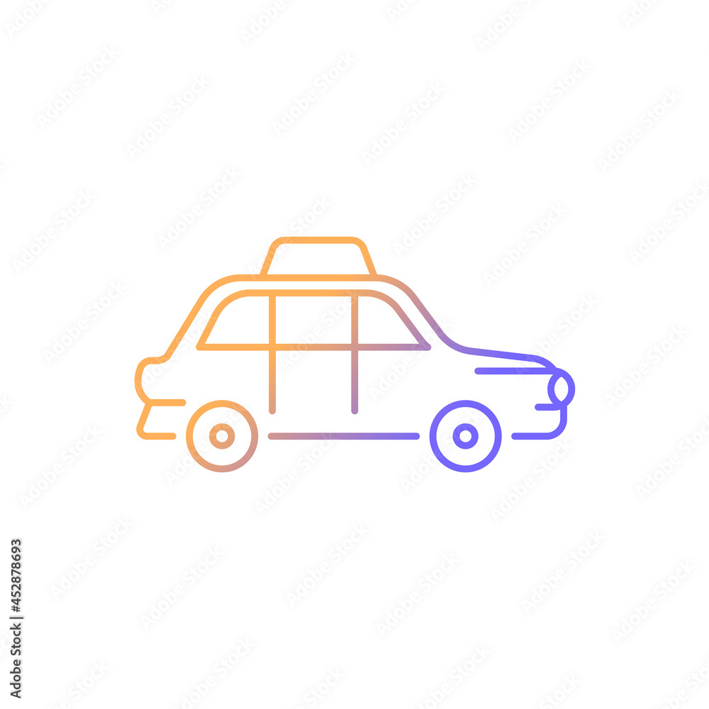 London cab gradient linear vector icon. Hackney carriage. Minicab service. Public transportation. Black cab. Thin line color symbol. Modern style pictogram. Vector isolated outline drawing