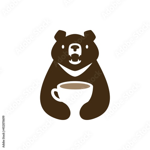 moon black bear vietnam coffee cup drink negative space logo vector icon illustration
