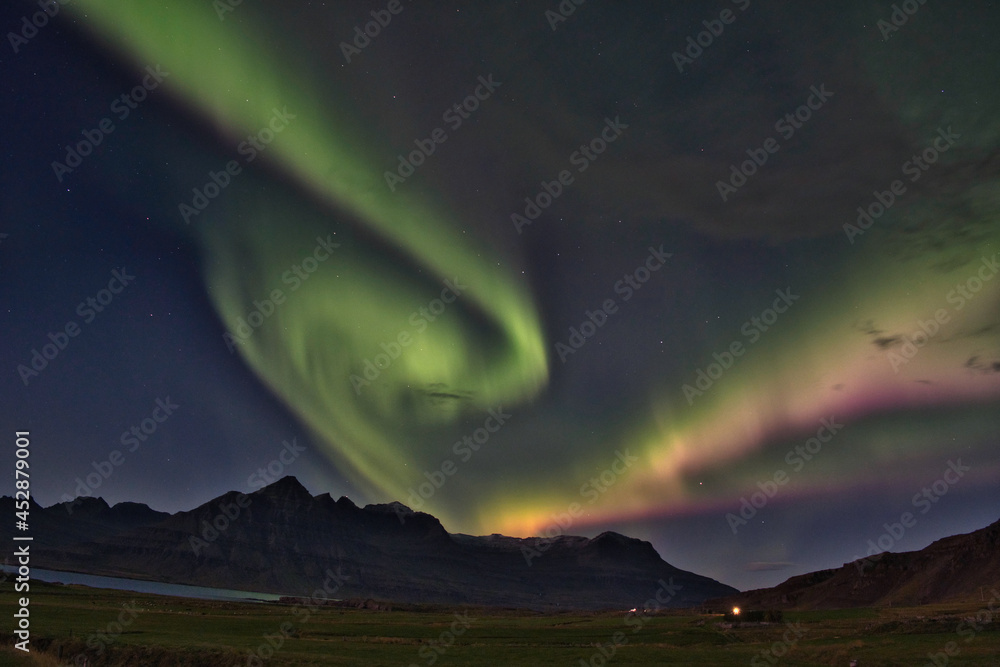 aurora borealis over the mountains in Iceland