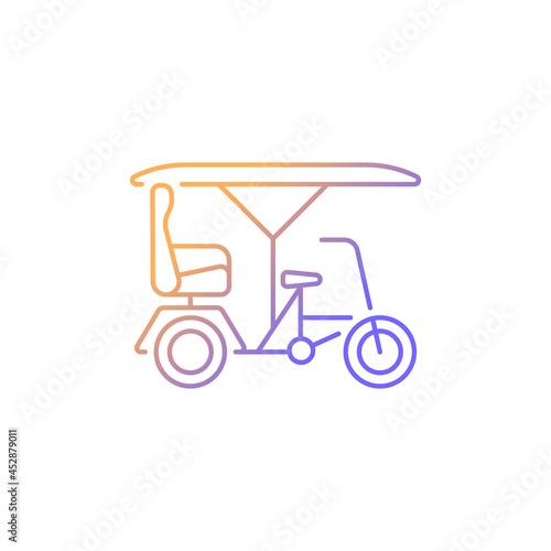 Bicitaxi gradient linear vector icon. Tourists transportation. Bicycle taxi. Commercial vehicle with three wheels. Thin line color symbol. Modern style pictogram. Vector isolated outline drawing