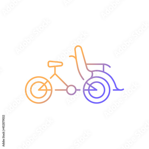 Cyclo taxi gradient linear vector icon. Three-wheel bicycle for passenger transportation. Tourist attraction. Thin line color symbol. Modern style pictogram. Vector isolated outline drawing