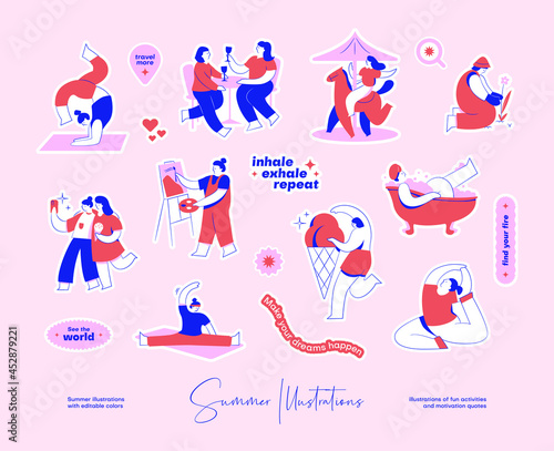 Sticker Pack with colourful illustrations of fun activities and motivation quotes