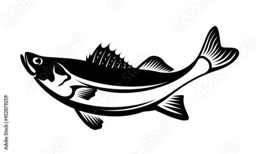 Black and white illustration of The Barramundi fish vector design