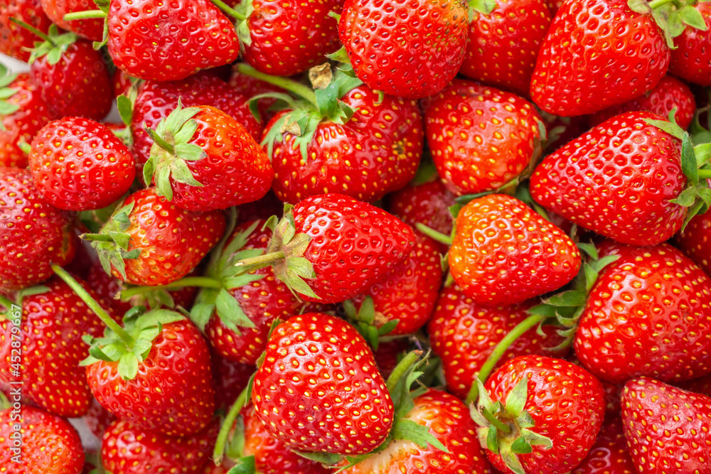 Fresh organic Strawberry fruit background Top view closeup Fresh organic Strawberry fruit background Top view closeup