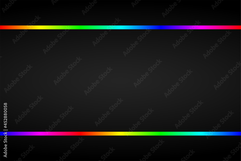 Abstract black background with horizontal multicolored illumination lines. Vector