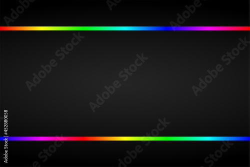 Abstract black background with horizontal multicolored illumination lines. Vector