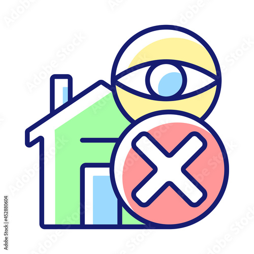 No spying on people RGB color manual label icon. Aerial surveillance restriction. People privacy violation. Isolated vector illustration. Simple filled line drawing for product use instructions