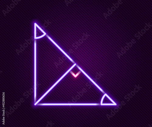 Glowing neon line Angle bisector of a triangle icon isolated on black background. Colorful outline concept. Vector