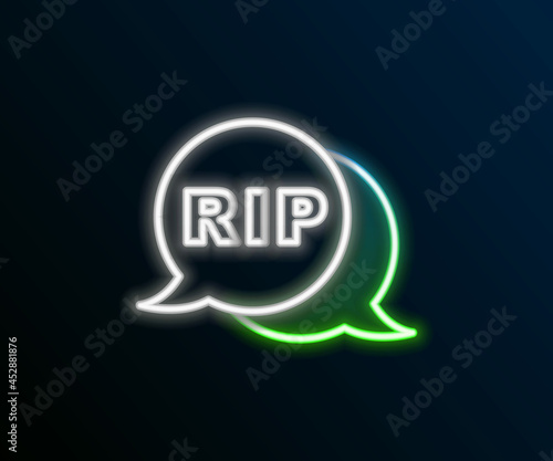 Glowing neon line Speech bubble rip death icon isolated on black background. Colorful outline concept. Vector