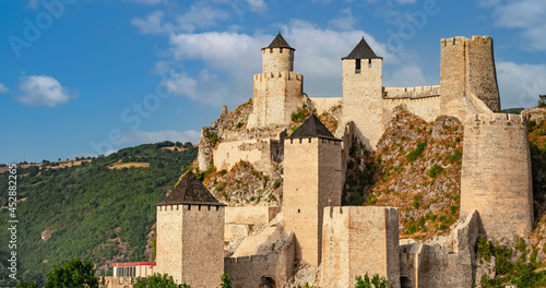Ancient castle fortress on the river Golubac, Serbia. Selective focus