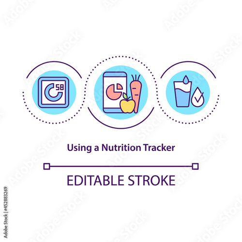 Using a nutrition tracker concept icon. Eating goals abstract idea thin line illustration. Mobile application to monitor eating habits. Vector isolated outline color drawing. Editable stroke