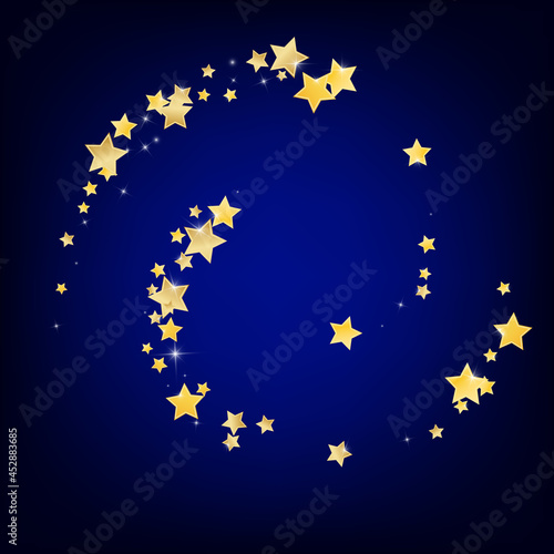 Golden Abstract Stars Vector Blue Background.