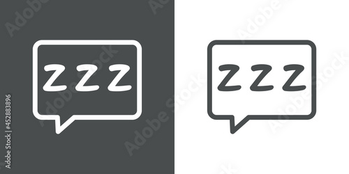 Tiempo de dormir. Logotipo con letras zzz en burbuja de habla en fondo gris y fondo banco