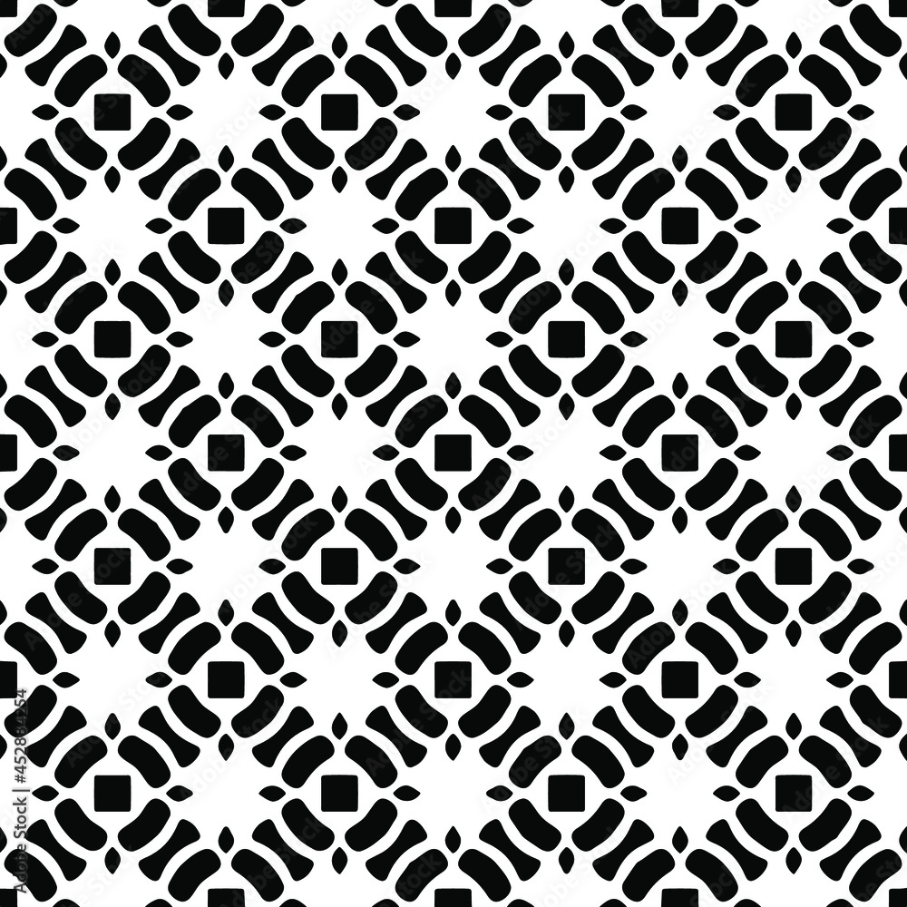 Flower geometric pattern. Seamless vector background. White and black ornament. Ornament for fabric, wallpaper, packaging. Decorative print Flower geometric pattern. Seamless vector background. White and black ornament. Ornament for fabric, wallpaper, packaging. Decorative print