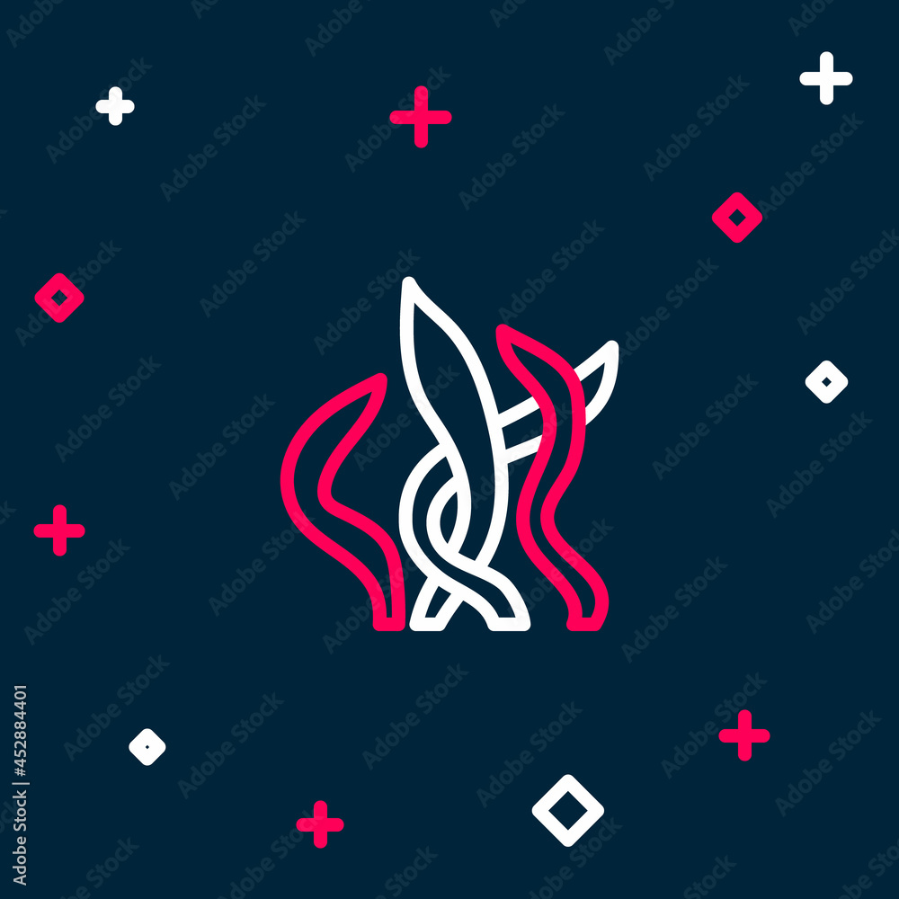 Obraz premium Line Seaweed icon isolated on blue background. Underwater seaweed spirulina, aquatic marine algae plant. Vegan and vegetarian food. Colorful outline concept. Vector