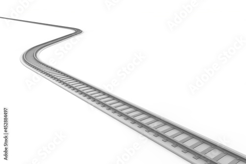 A long railroad track. A simple railroad track. The train runs. One railroad track.