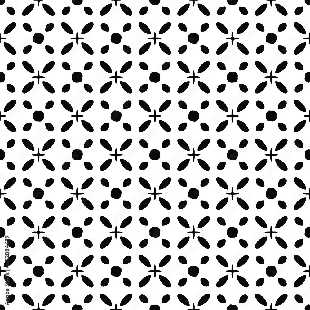 Flower geometric pattern. Seamless vector background. White and black ornament. Ornament for fabric, wallpaper, packaging. Decorative print Flower geometric pattern. Seamless vector background. White and black ornament. Ornament for fabric, wallpaper, packaging. Decorative print